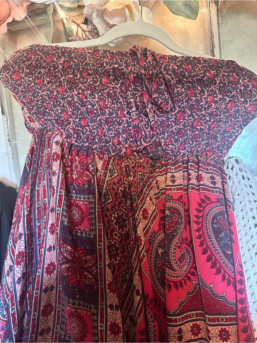 India Boutique Red, Pink, Navy Smocked Boho Strapless Dress - Picture 3 of 5